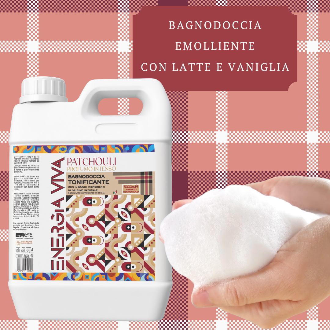 Bagnodoccia Patchouli 5 Lt, Bagno Doccia Corpo Profumato, Docciaschiuma Intenso e Avvolgente, Formato Convenienza Maxi per Uso Quotidiano