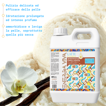 Bagnodoccia Latte e Vaniglia 5 Litri - Detergente Corpo Delicato, Formato Convenienza, Profumazione Avvolgente, Uso Quotidiano, Ideale per Famiglia, Ospedali, Hotel e Strutture Ricettive