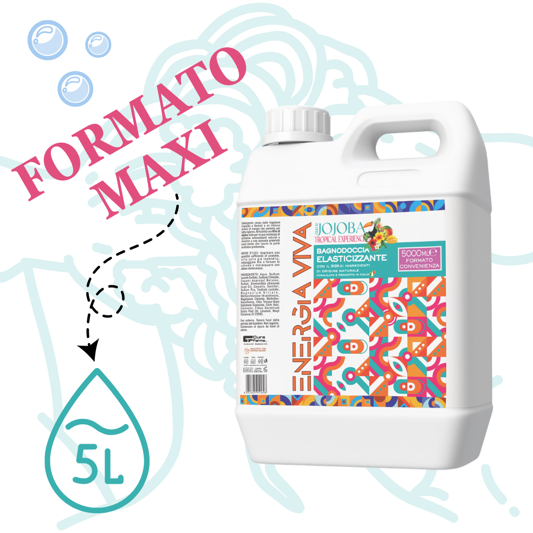 Bagnodoccia Elasticizzante Jojoba Tropical Experience 5 Litri – Detergente Corpo Idratante con Oli Naturali, Formula Delicata per Tutta la Famiglia, Maxi Formato Convenienza 5000 ml