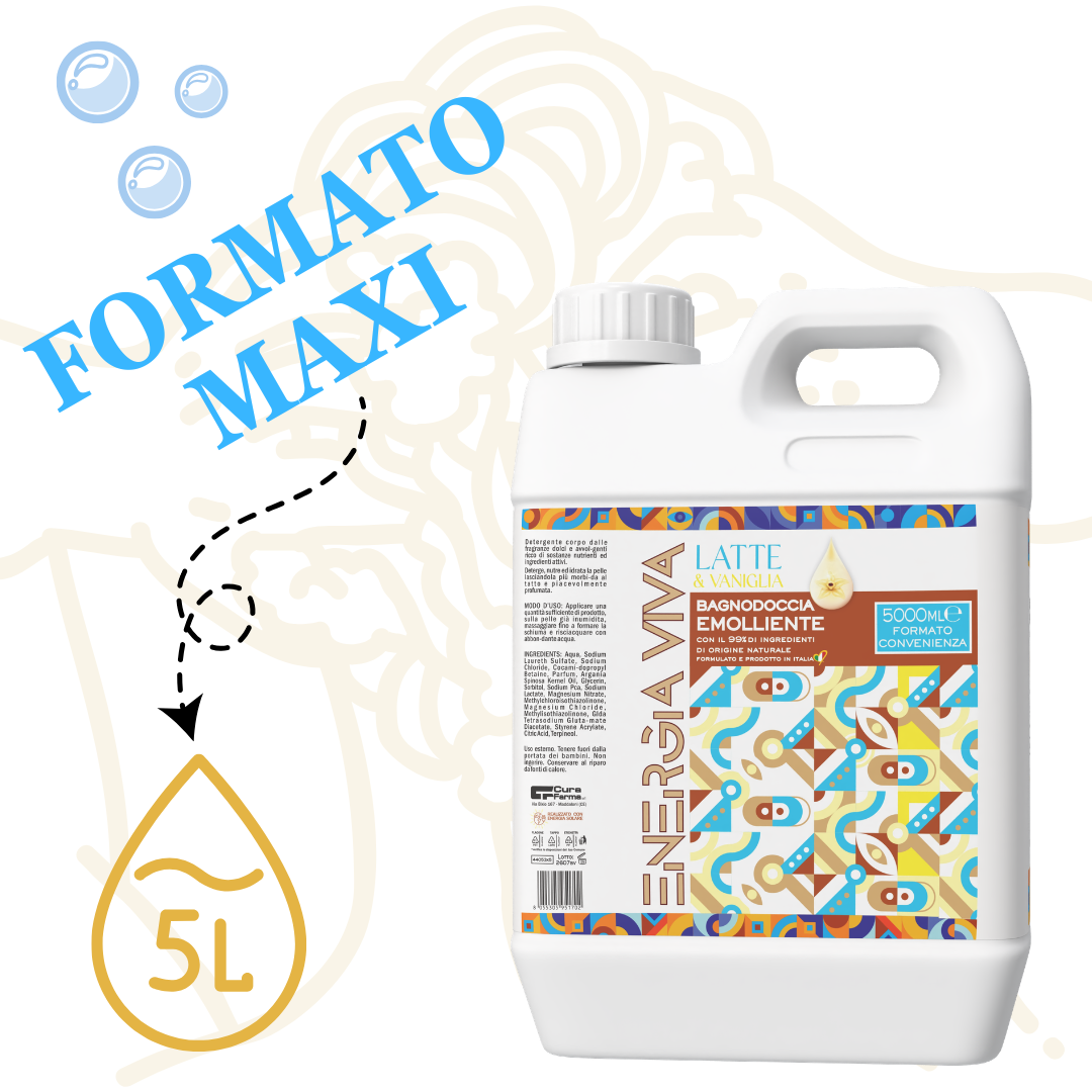 Bagnodoccia Latte e Vaniglia 5 Litri - Detergente Corpo Delicato, Formato Convenienza, Profumazione Avvolgente, Uso Quotidiano, Ideale per Famiglia, Ospedali, Hotel e Strutture Ricettive