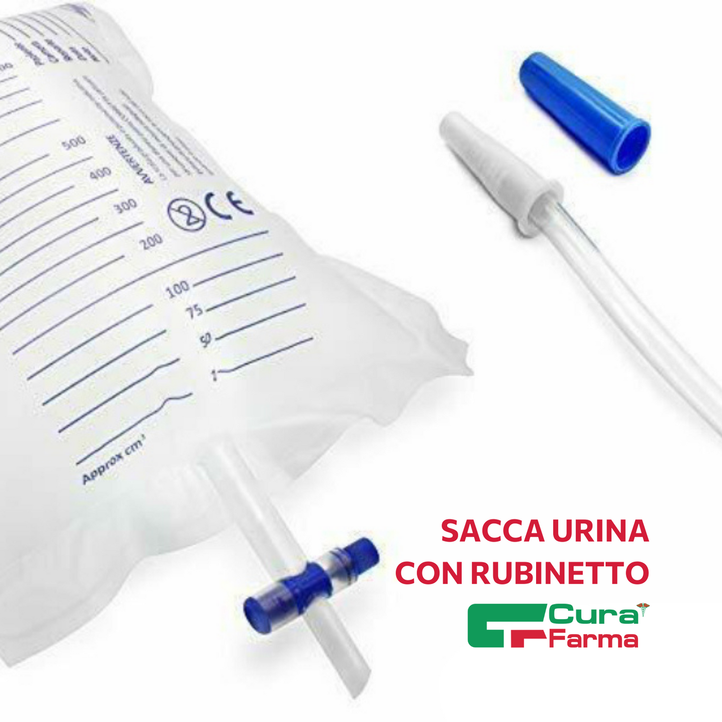 Sacca Urina con RUBINETTO 30 Sacche 2000ml Tubo 130cm NON STERILI - Latex Free