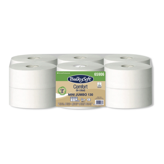 Carta Igienica Mini Jumbo Comfort 9 Rotoli Carta Doppio Velo De-Inchiostrata Bianca 130 m