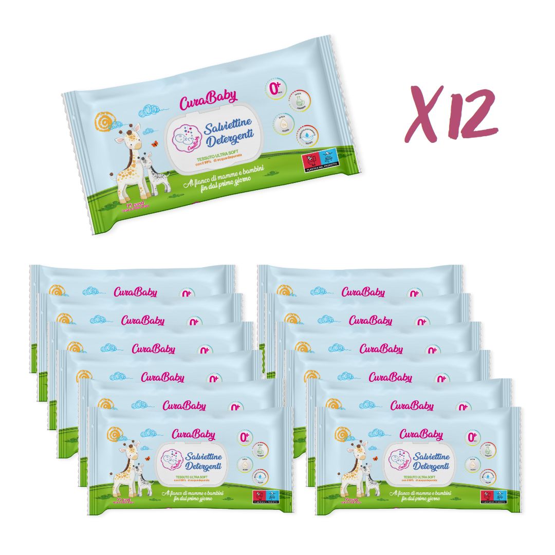 Salviettine Igienizzanti NEONATI BAMBINI 12 Confezioni di Salviette Detergenti Imbevute.