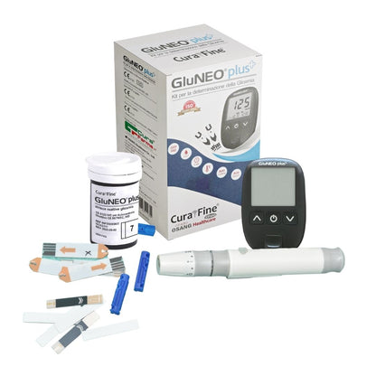 GluNeo+ Glicemia COMPLETO Glucometro TEST GLUCOSIO Pungidita Striscette Reattive